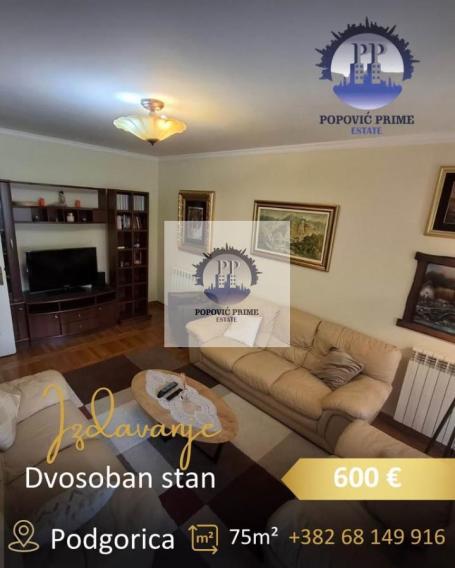 IZDAJE SE DVOSOBAN STAN | 75m² | 600€ – POD GORICOM, PODGORICA