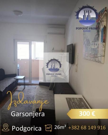 IZDAJE SE GARSONJERA | 26m² | 300€ – TUŠKI PUT, PODGORICA