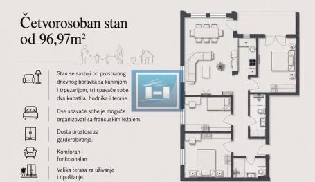 ČETVOROSOBAN  STAN U IZGRADNJI SA ODLIČNIM RASPOREDOM I POGLEDOM