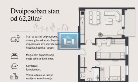 DVOIPOSOBAN  STAN U IZGRADNJI SA ODLIČNIM RASPOREDOM I POGLEDOM